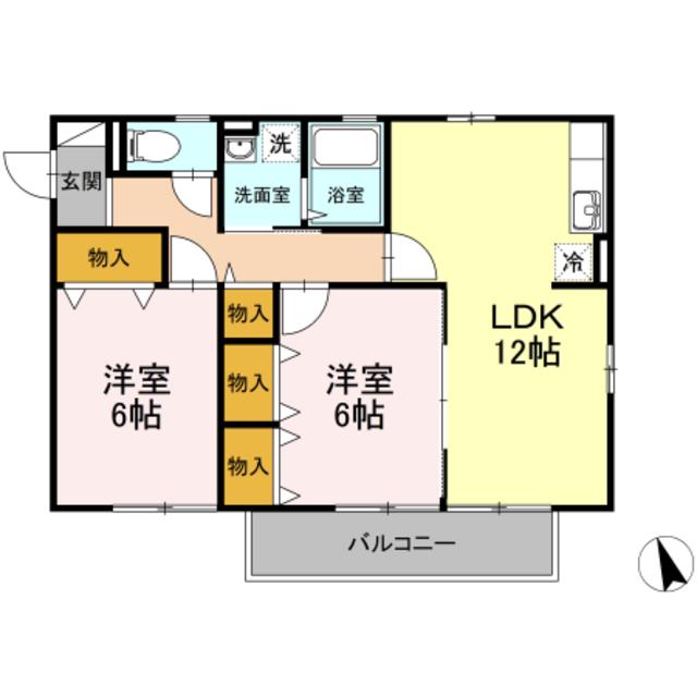 コゥジィーコート I(2LDK/2階)の間取り写真