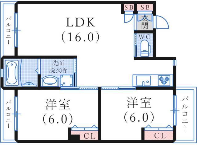 呉ビル(2LDK/2階)の間取り写真