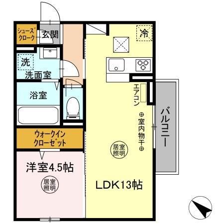 ウエスト・パーク C(1LDK/1階)の間取り写真