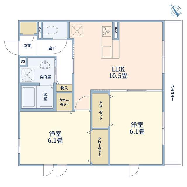 ル・ポール東白楽22B棟(2LDK/2階)の間取り写真