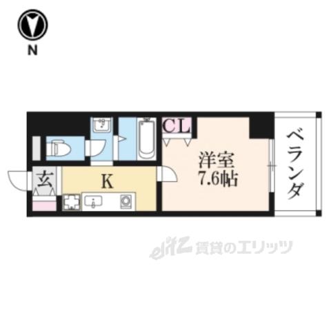 エルマーノヒル枚方(1K/7階)の間取り写真