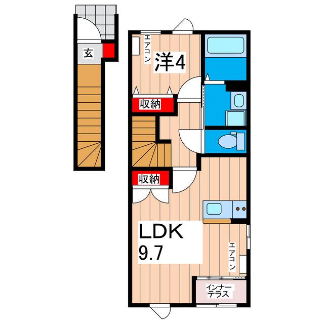 金沢町2丁目アパート(1LDK/2階)の間取り写真
