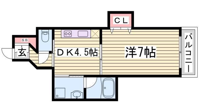 オルタンシア下山手(1DK/2階)の間取り写真