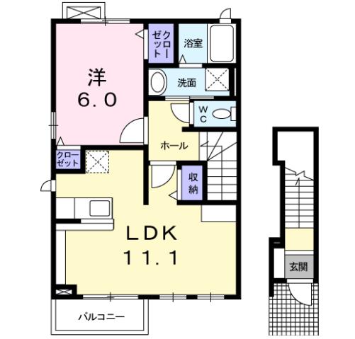 クリーンハイツ あおい(1LDK/2階)の間取り写真