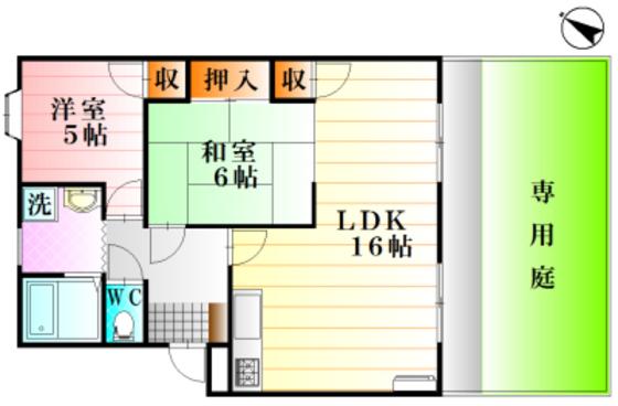 ファミール東野(2LDK/1階)の間取り写真