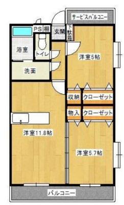 ハピネス(2LDK/1階)の間取り写真