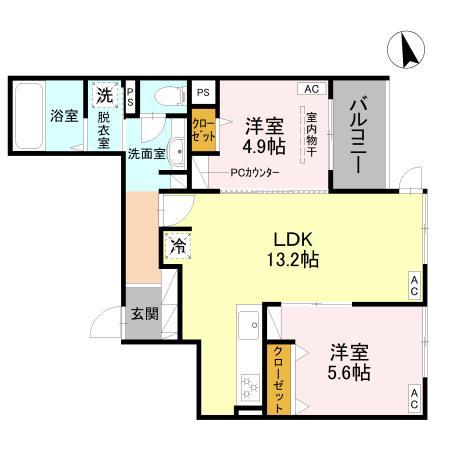 シュトラール鳳(2LDK/1階)の間取り写真
