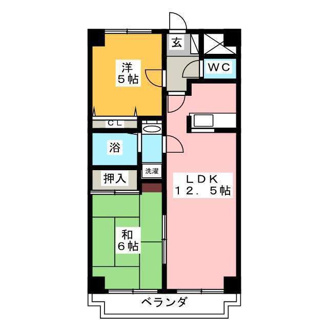 グリーンウッド(2LDK/4階)の間取り写真