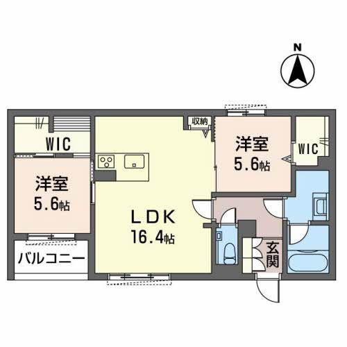 地下鉄烏丸線 北山駅(京都) 徒歩6分 2階建 築4年(2LDK/2階)の間取り写真