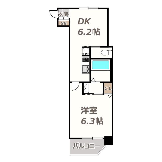 リフレス天王寺国分町(1DK/8階)の間取り写真
