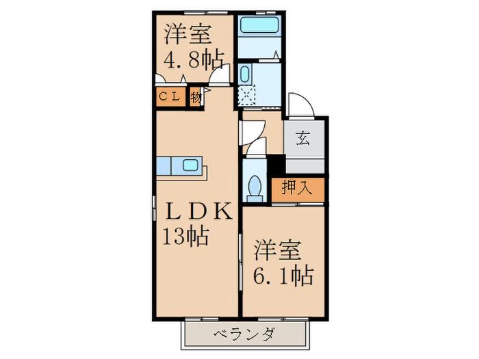 ガーデンシティ今井D棟(2LDK/2階)の間取り写真