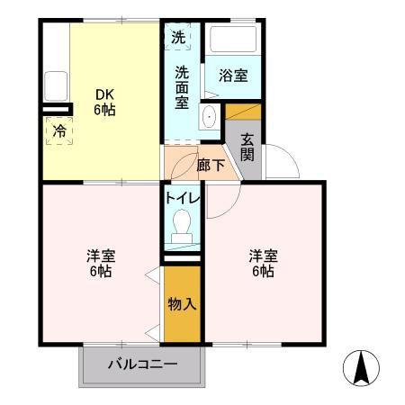イーグレット(2DK/2階)の間取り写真