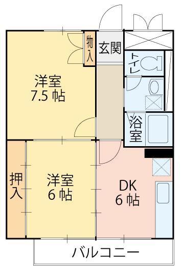 リエス上杉一丁目(2DK/4階)の間取り写真