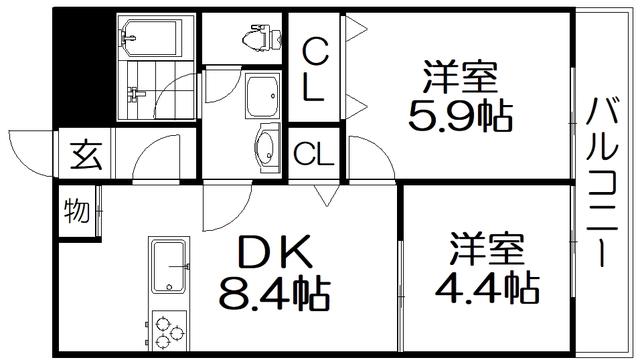 ウィンド・ヒル香里(2DK/2階)の間取り写真