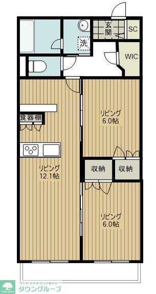 シャガール(2LDK/2階)の間取り写真