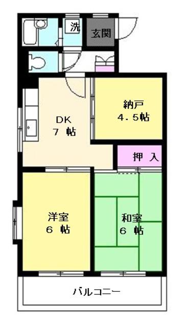 パインハイツ(2SDK/4階)の間取り写真