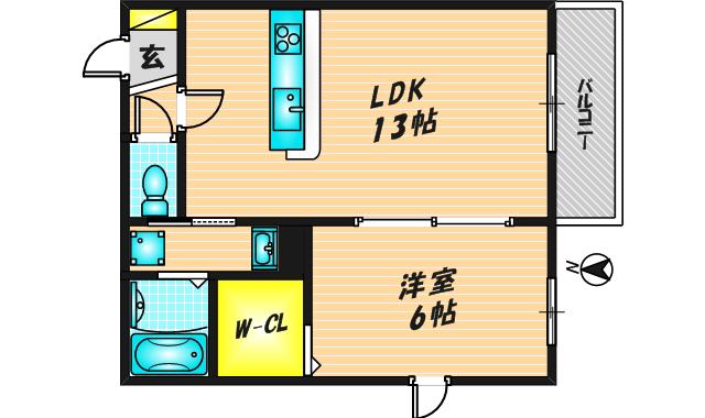 エスポワール花園(1LDK/2階)の間取り写真