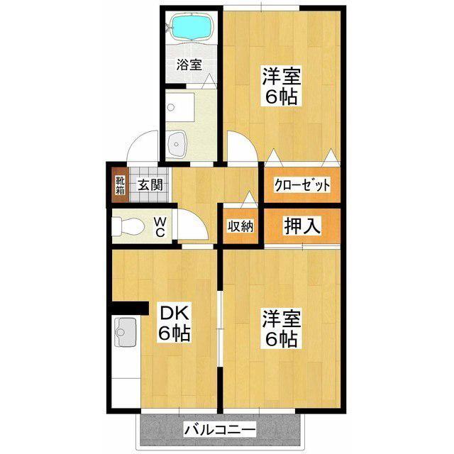 インペリアル東台B棟(2DK/1階)の間取り写真