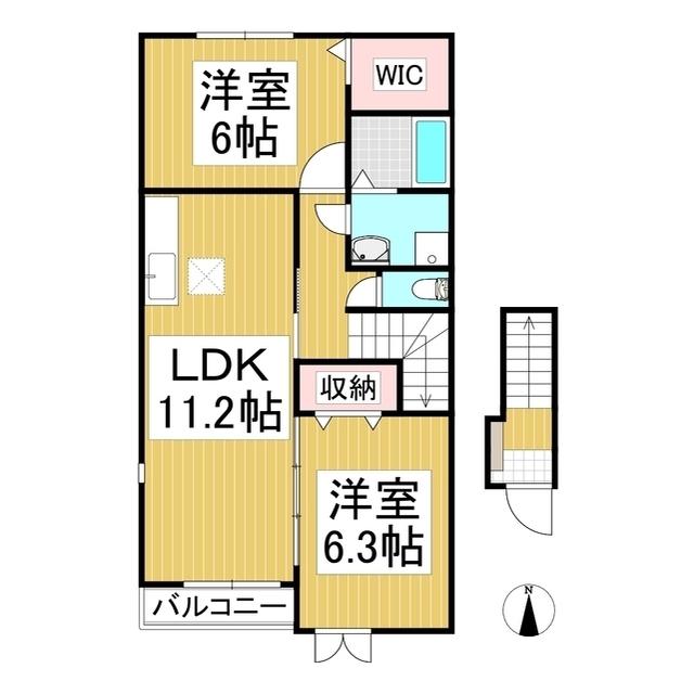 FINE桜III(2LDK/2階)の間取り写真