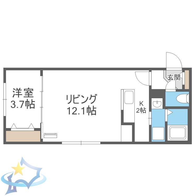 MONTAGNE南9条(1LDK/2階)の間取り写真