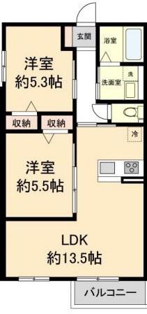 ファヴォリート志紀南(2LDK/1階)の間取り写真