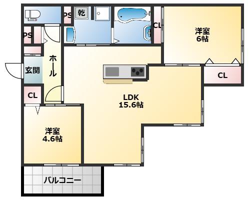 D-ROOM八尾市東本町3丁目(2LDK/3階)の間取り写真