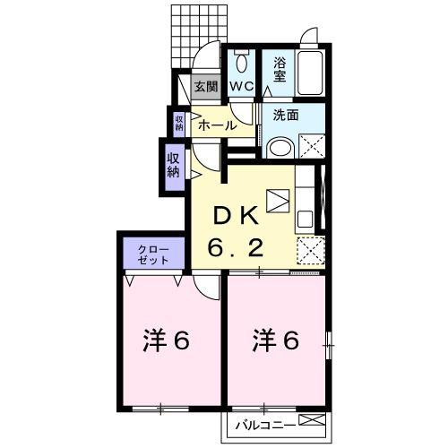 ソレアード・ヒル(2DK/1階)の間取り写真