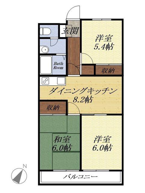 サイプレス(3DK/1階)の間取り写真