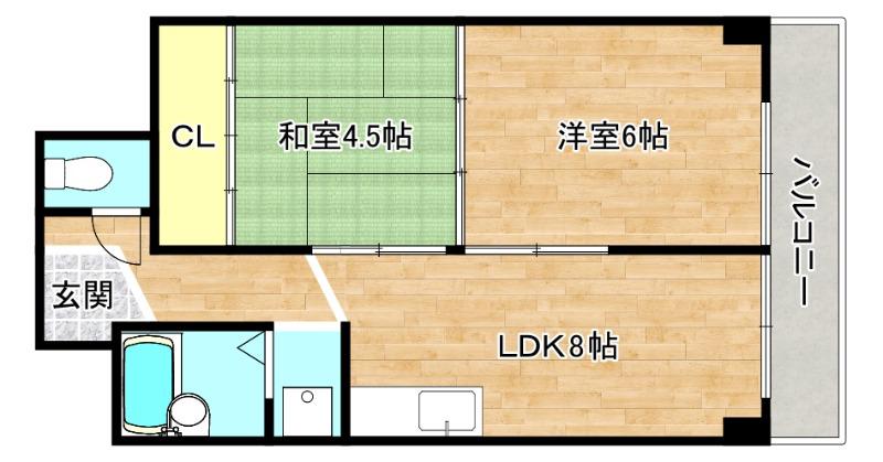 ハイツ鍛冶(2LDK/5階)の間取り写真
