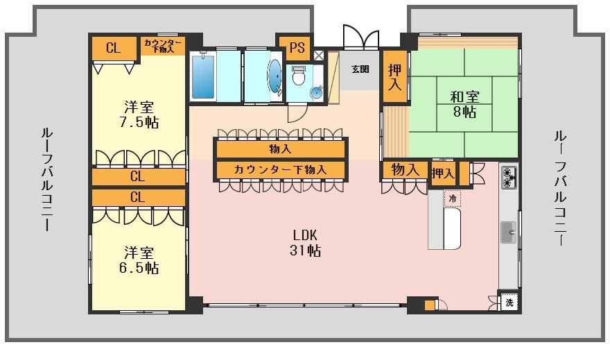グレイスコート(3LDK/6階)の間取り写真