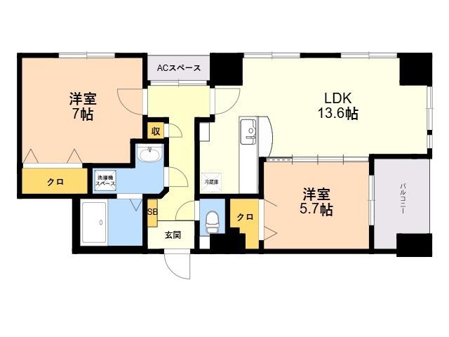 ベイシック薬院(2LDK/7階)の間取り写真