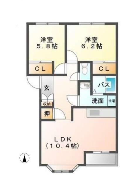ボナール中里B(2LDK/1階)の間取り写真