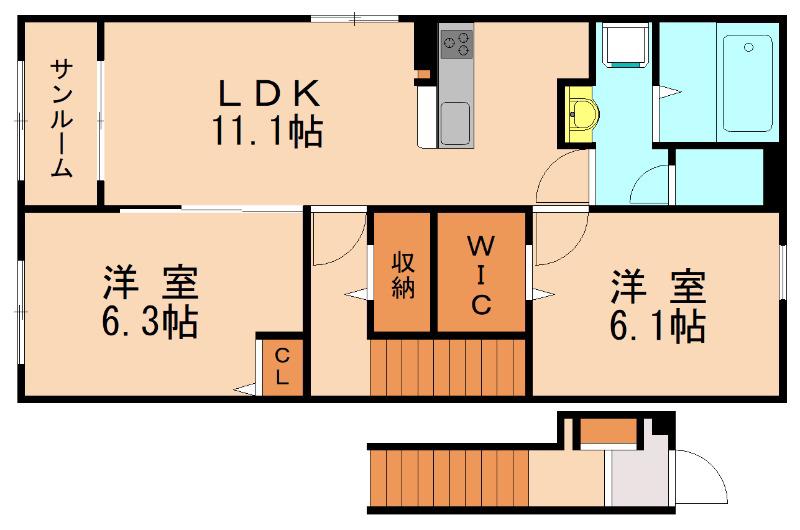 LUXOR G I(2LDK/2階)の間取り写真