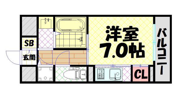 ジュネーゼグラン上本町(ワンルーム/7階)の間取り写真