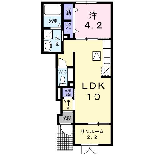 ベルグ千歳(1LDK/1階)の間取り写真