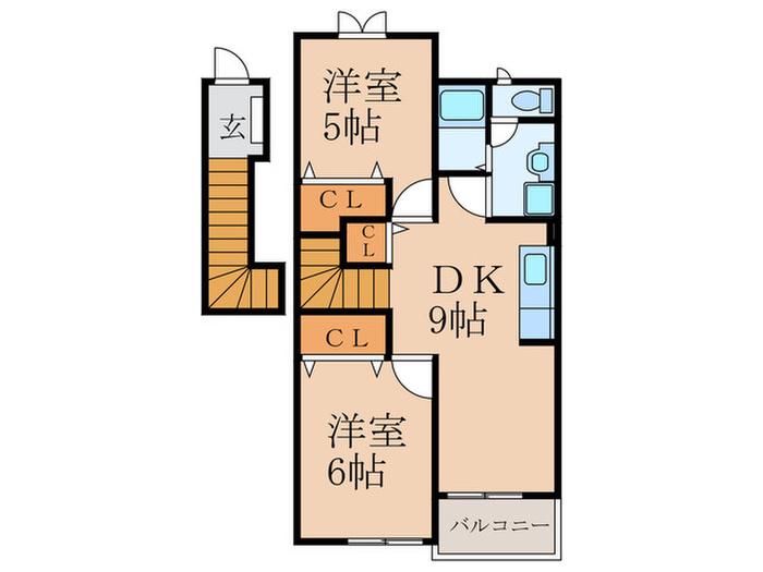 プラシードB(2DK/2階)の間取り写真