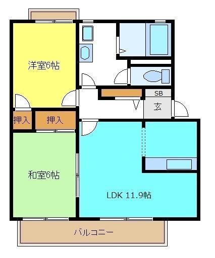 鍵田ハイツ(2LDK/2階)の間取り写真