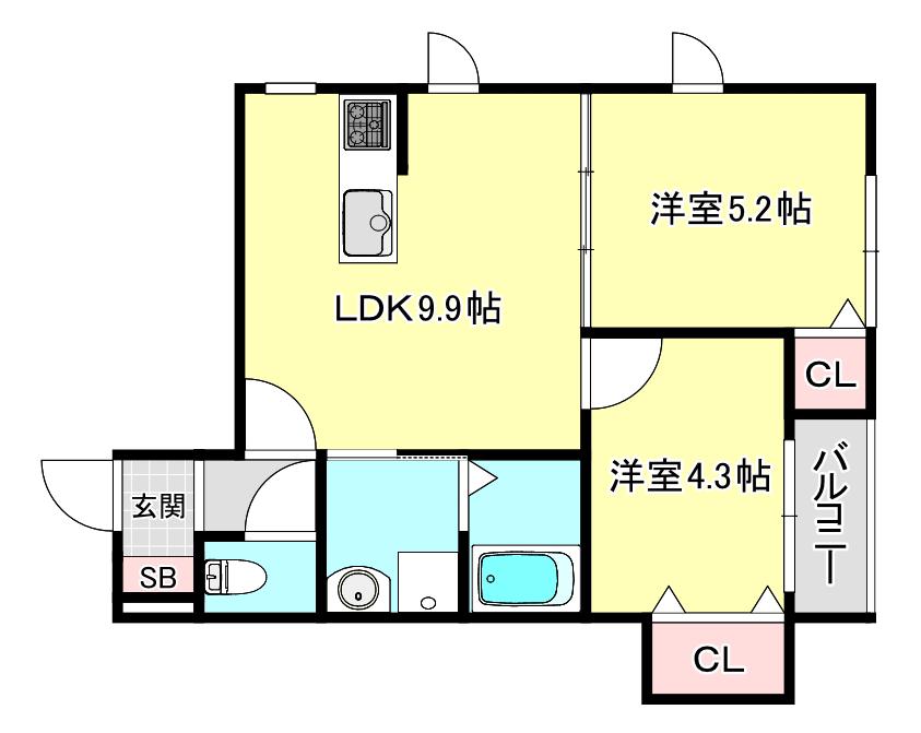 エバーライフ加古川(2LDK/2階)の間取り写真