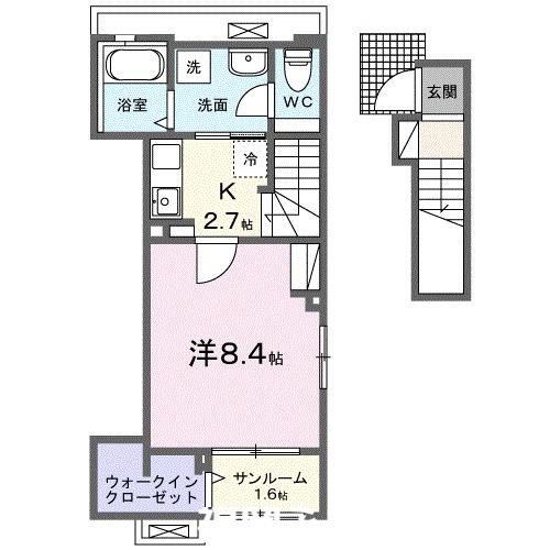 フラテッリ S(1K/2階)の間取り写真