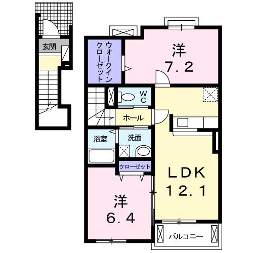 フェリス三芳 I(2LDK/2階)の間取り写真