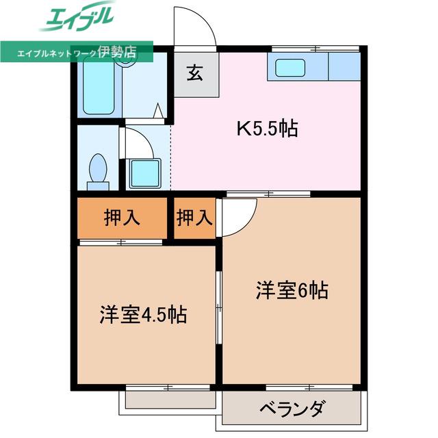 コリーヌ伊勢(2K/1階)の間取り写真