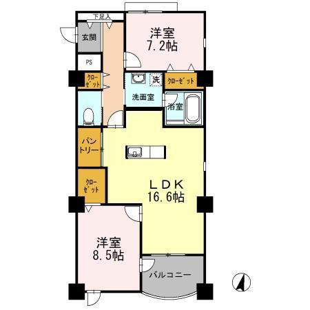 レジデンス柱(2LDK/4階)の間取り写真
