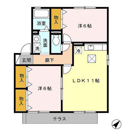 パーシモンフィールドA棟(2LDK/1階)の間取り写真