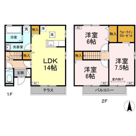 リビングタウン不来方C(3LDK/1階)の間取り写真