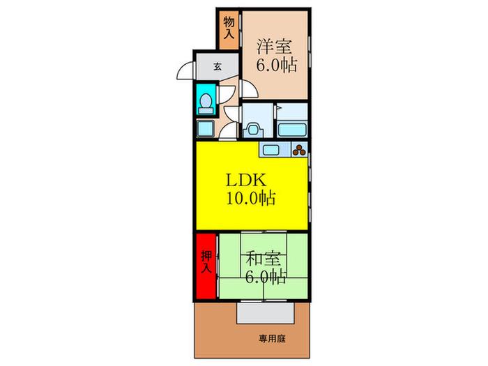 イーストコートさわらぎ(2LDK/1階)の間取り写真