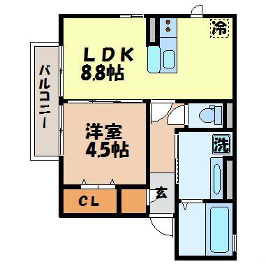 エスポワールK(1LDK/2階)の間取り写真