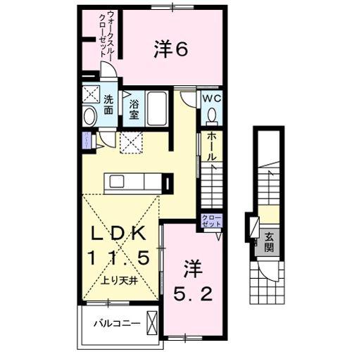 トレボル イ カメリア B(2LDK/2階)の間取り写真