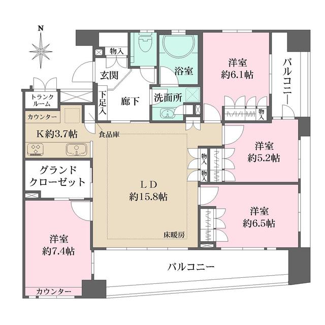 ライオンズ北千住マークレジデンス(4LDK/14階)の間取り写真