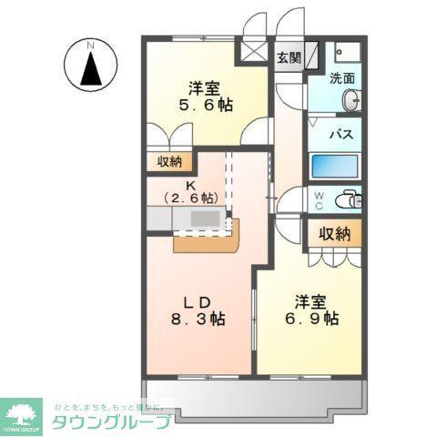 シャンティ(2LDK/2階)の間取り写真