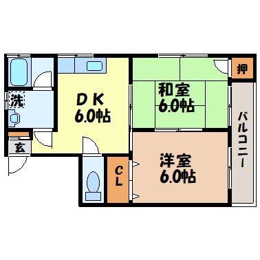 シャルマン扇町(2DK/4階)の間取り写真